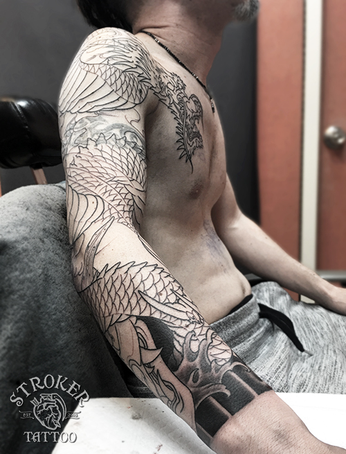 袖九分和彫り刺青