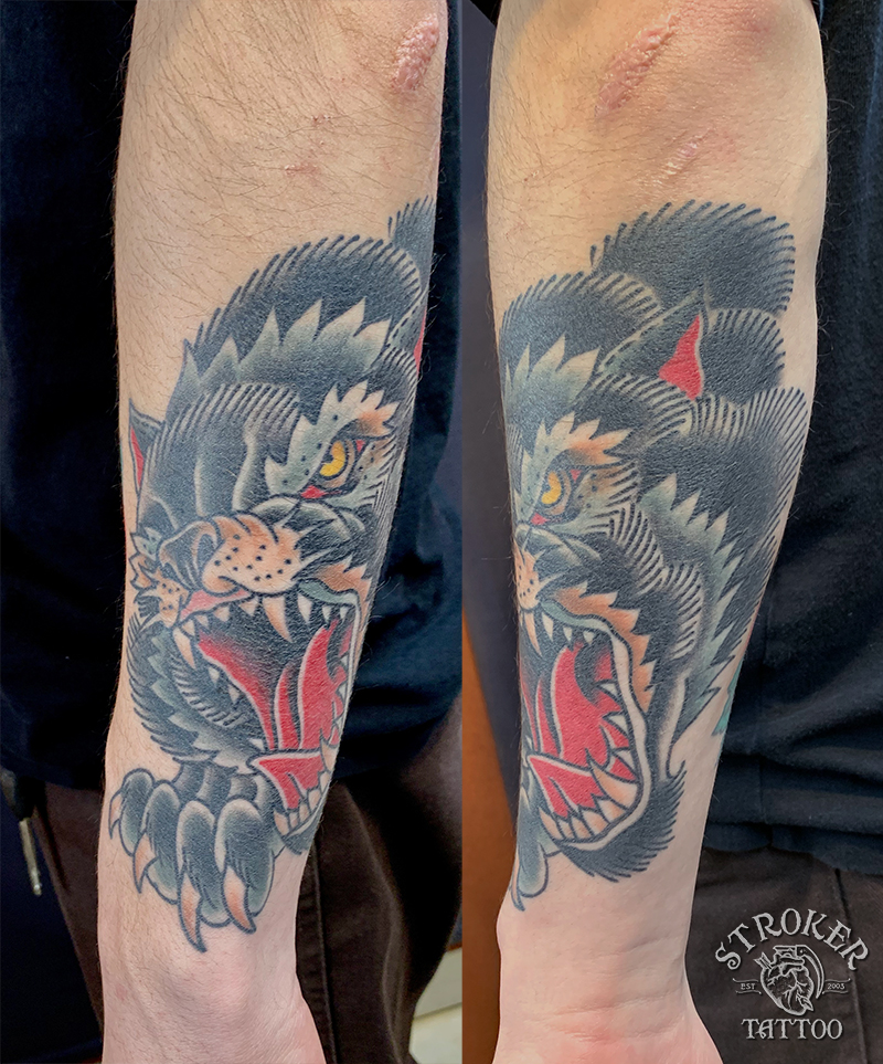 オオカミのトラディショナルタトゥー