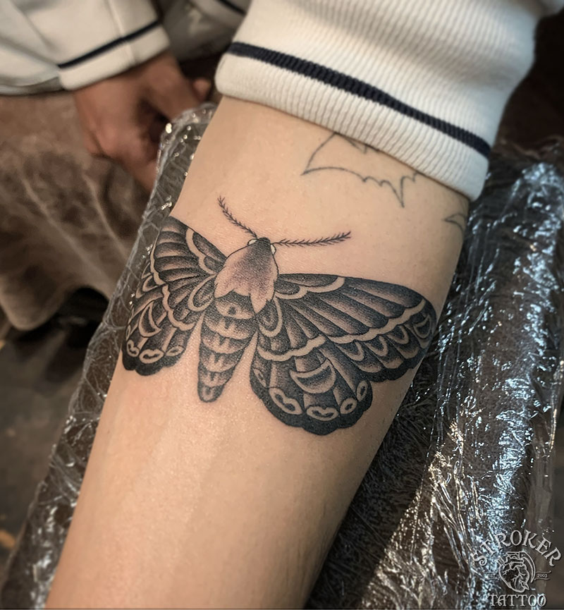 Moth Letter Arm Tattoo Stroker Tattoo