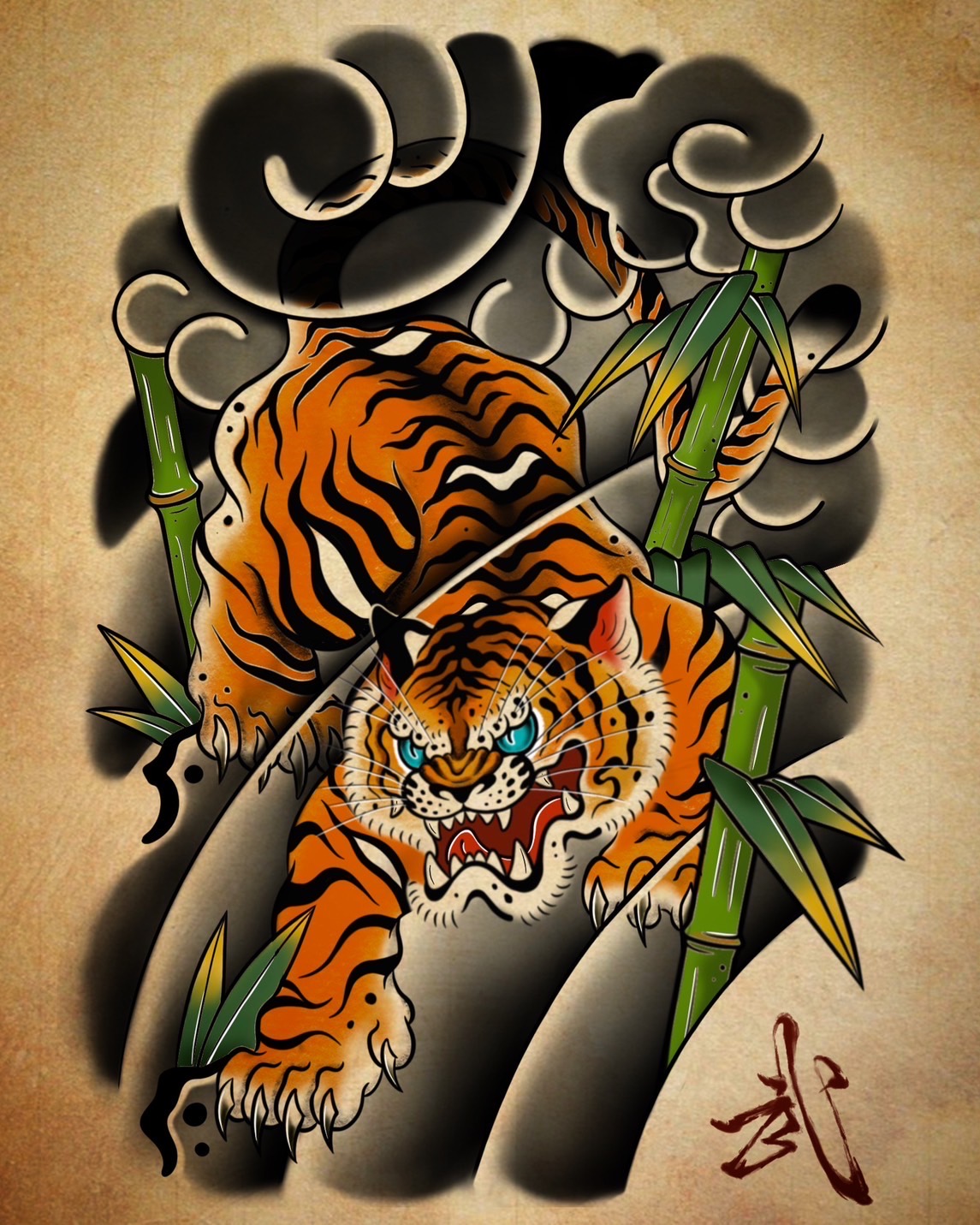 見習い boo アートワーク 竹虎　tiger　和彫　タトゥー