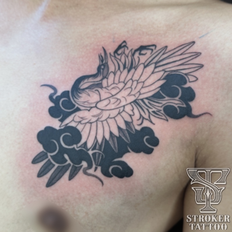 鶴タトゥー　鶴刺青